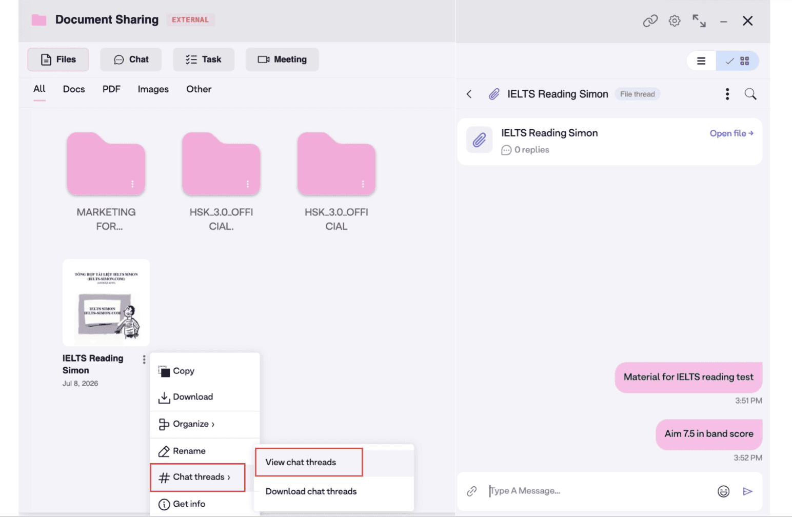 View chat threads in a Drumee file